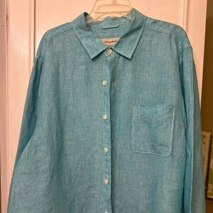 Tommy Bahama XXL Light Turquoise Linen Shirt